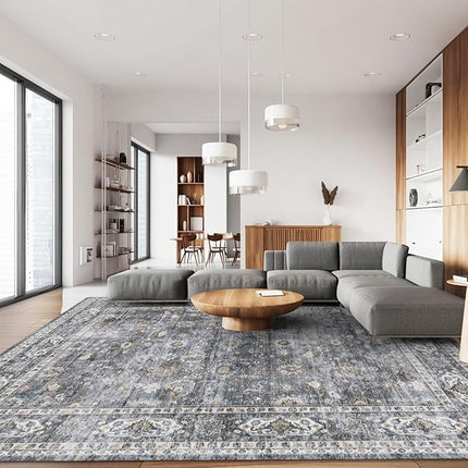 Rugcomf 8x10 Rug Washable Boho Rug Soft Large Area Rug Non-Slip Non-Shedding Fau