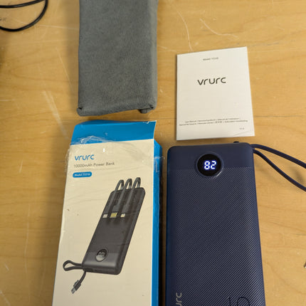 VRURC Portable Charger Buile-in 4 Cables 10000mAh, SlimPower Bank, 5 Output 2 In