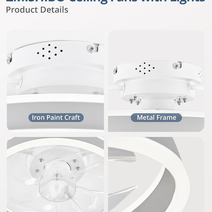 Low Profile Ceiling Fans with Lights and Remote, 19.7'' Modern Flush Mount Ceili
