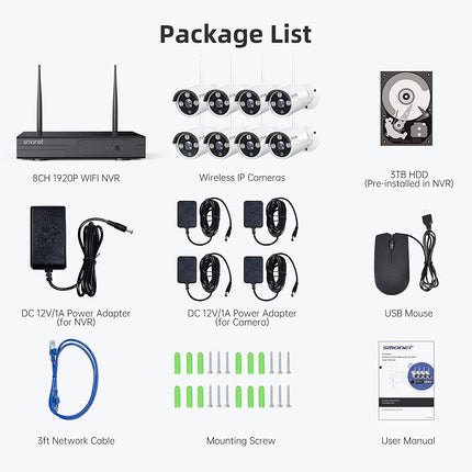 5MP HD, Audio Wireless Security Camera System, 3TB Hard Drive, SMONET 8CH Comple