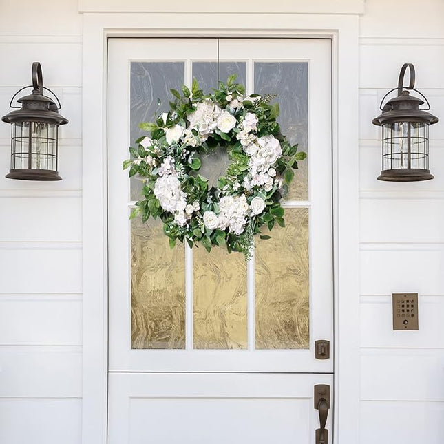 24 Inch Spring Summer Flower Wreath for Front Door, Summer Floral Door Wreath, S