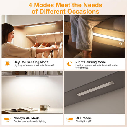 (NO MAGNETS) Gritin 14.7inch Under Cabinet Lighting Rechargeable 2 Pack-3 Color