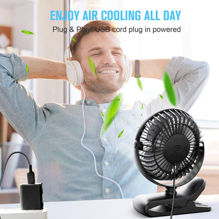 BESKAR USB Powered Clip on Fan, Portable Small Fan with Cord, 3 Speeds Strong Ai