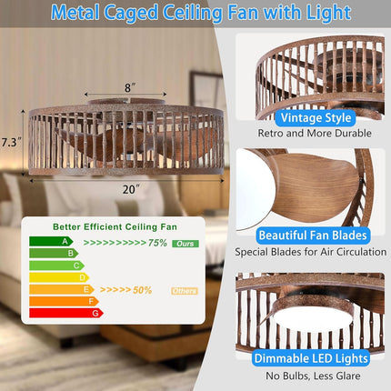 Coolbull Ceiling Fan with Lights, Remote & APP Control, 20 Inch Farmhouse Flush