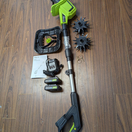 Steelite 21V 9 in Electric Cordless Tiller, 360 RPM Garden Cultivator with 2 x 2.0Ah Batteries & Charger