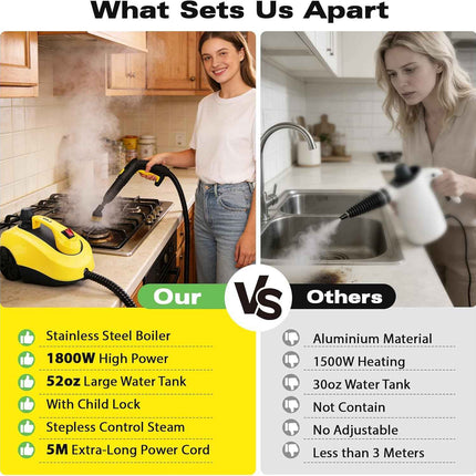 TVD steam cleaner, upholstery cleaner, steam cleaner with 5 m extra long power c