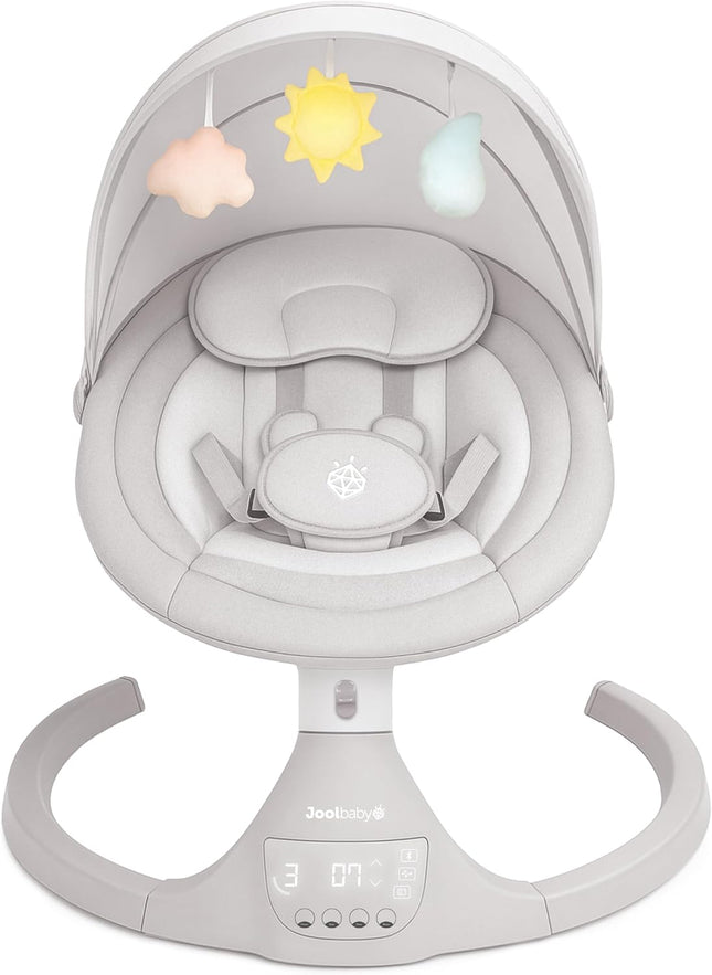 Jool Baby Nova Baby Swing for Infants with Bluetooth Music, Remote, 5 Motion Levels & Removable Canopy, Stone