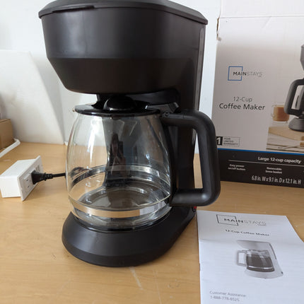 Mainstays 12 Cup Coffee Maker, Black, Plastic