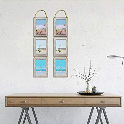 Amazing Roo 4x6 Hanging Triple Picture Frames Set of 2, Vertical Collage Rustic