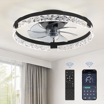 LEDIARY 20 Inch Low Profile Ceiling Fans with Lights and Remote, Fandelier Ceili