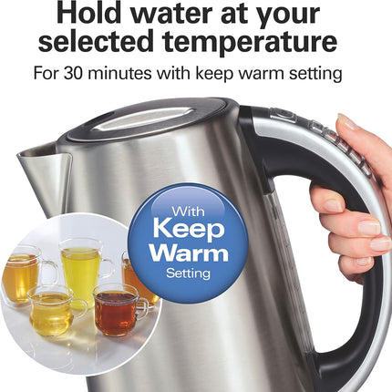 Hamilton Beach Variable Temperature Electric Kettle, 1.7 L, 1500W, 6 Presets, Ke