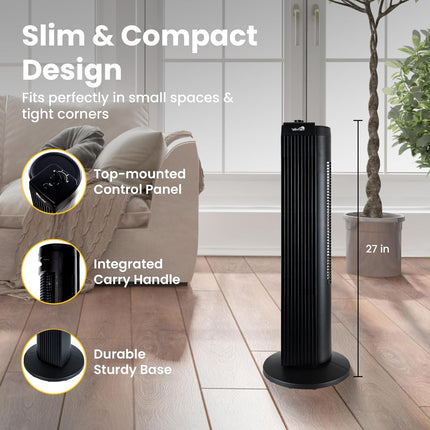 Senville 27" Standing Fan for Bedroom and Home with 60° Oscillation, 3 Speed, Co