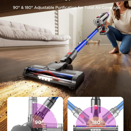 MQDXE Cordless Stick Vacuum Cleaner: 550W Powerful Suction, LED Display, 55 Min