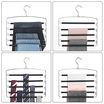 SONGMICS Trouser Hanger, Set of 3 Metal Clothes Hangers, Multiple Levels, Space
