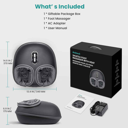 Nekteck Shiatsu Foot Massager Machine with Soothing Heat, Deep Kneading with air Compression, Improve Blood Circulation and Foot Wellness, Relax for Home or Office Use (Gray)