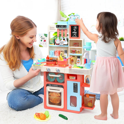 CUTE STONE Pretend Play Kitchen with Water Sink & Steam Stove, 63 Pieces with Light & Sound (No Instructions)