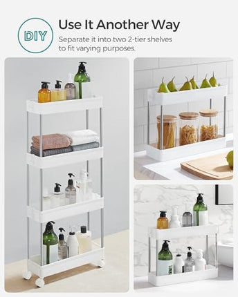 SONGMICS Slim Storage Cart, 4-Tier Rolling Cart, Narrow Utility Cart on Wheels,