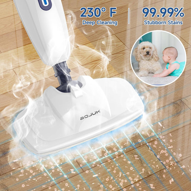 BOJUK 10-in-1 Steam Mop, Floor Steamer with Detergent Chamber, Detachable Handle