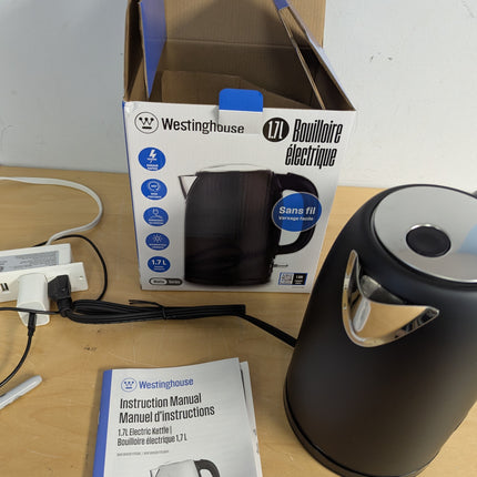 Westinghouse 1.7L Electric Steel Kettle Matte Black, Durable Steel Body Construc