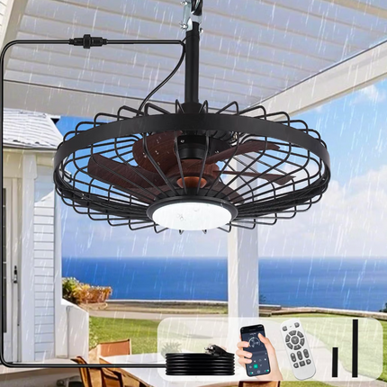 Depuley 20 Inch Outdoor Ceiling Fan with Light for Gazebo, Waterproof, Black