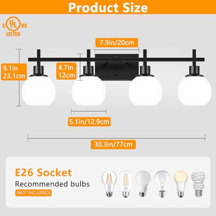 4-Light Modern Vanity Lighting Fixtures, Bathroom Wall Mounted Vanity Light,Blac