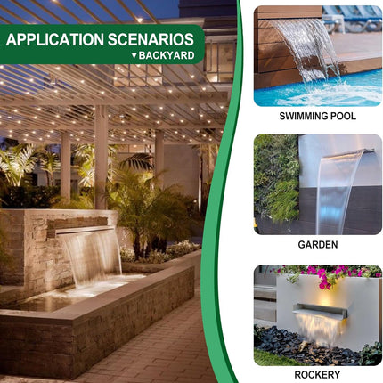 Waterfall Pool Fountain LONGRUNNEW 304 Stainless Steel 35.4" Rectangular Waterfa