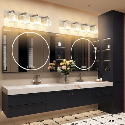 Aipsun 4-Light Crystal Modern Bathroom Vanity Light, Brushed Nickel