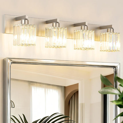 Aipsun 4-Light Crystal Modern Bathroom Vanity Light, Brushed Nickel