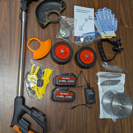 Electric Cordless Weed Wacker 21V, Portable Lightweight Brush Cutter & Trimmer, Foldable Design with 4 Blade Types