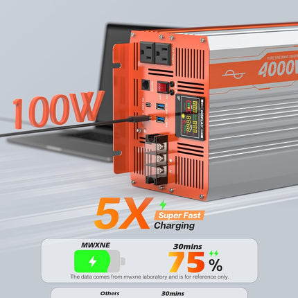 (no remote) JOEMNWART 4000W Pure Sine Wave Inverter 24V DC to 120V AC Converter,