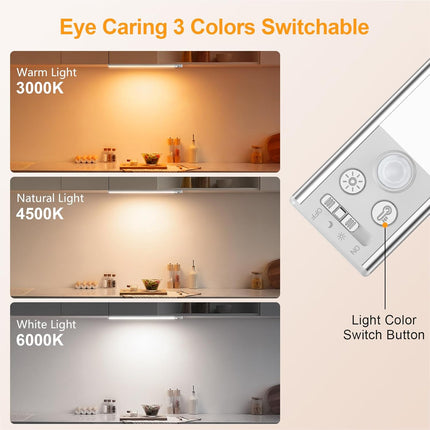 (NO MAGNETS) Gritin 14.7inch Under Cabinet Lighting Rechargeable 2 Pack-3 Color