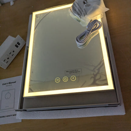NEZZOE Rechargeable Vanity Mirror with Lights, Table Mirror with Stand, Makeup M