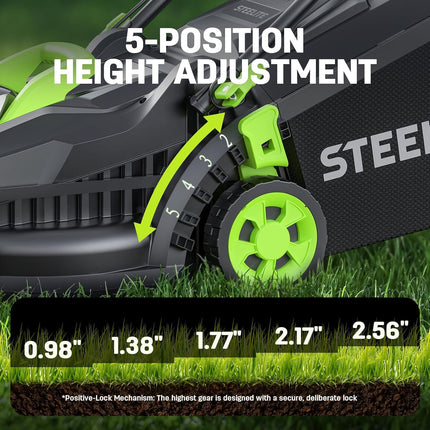 STEELITE 13 in 20V Cordless Electric Lawn Mower, Brushless with 5-Position Cutting Height & 4.0Ah Battery