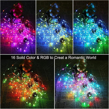Fairy Lights Battery Powered, 2 Pack 50 LEDs 16 Colors Changing Sliver Wire Stri