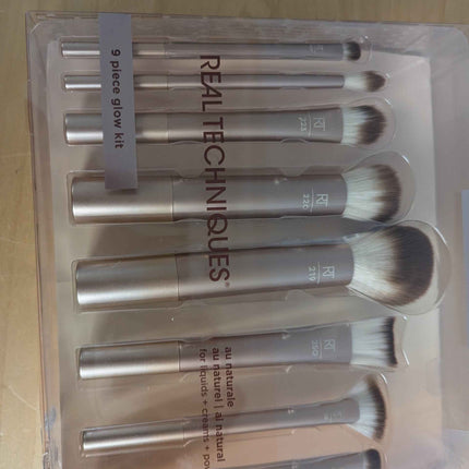 Real Techniques Au Naturale 9 Piece Makeup Brush Set, For Liquid, Cream, & Powde