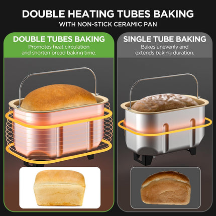 Neretva Bread Maker, 3.3LB Larger Bread Machine 15-in-1 Stainless Steel & Nonsti