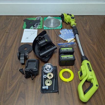 INCOMPLETE LAYUNI 21V Brushless Cordless Weed Wacker, 4-in-1 Trimmer & Edger with 2 x 3.0Ah (No String Holder)