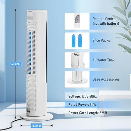 3-in-1 Evaporative Air Cooler, 40" Cooling Fan, 75° Oscillation, 3 Speeds 4 Mode