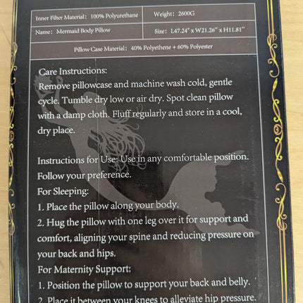 Small Mermaid Body Pillows, Cooling One Piece Body Pillows for Adults, Long Pill