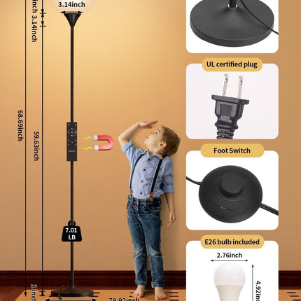 Luckystyle Torchiere Floor Lamp, 1200LM Super Bright Dimmable Standing Lamp