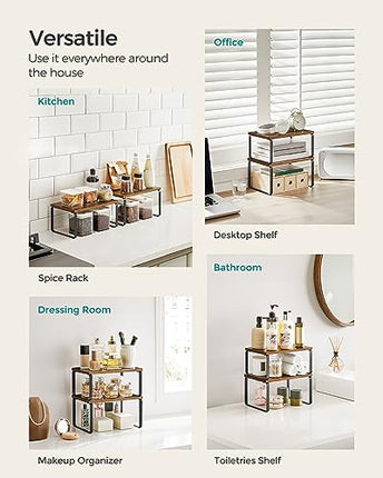 SONGMICS Cabinet Organizer Shelf, Set of 2 Kitchen Counter Shelves, Kitchen Stor