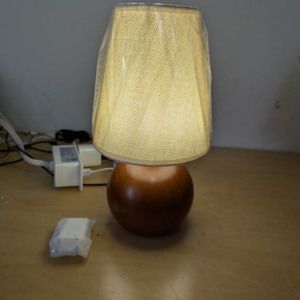 vintage wooden table lamp usb for home office (flax yellow)