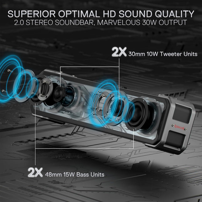 Redragon GS817 RGB Desktop Soundbar, 2.0 Channel Stereo Speakers for Desktop w/M