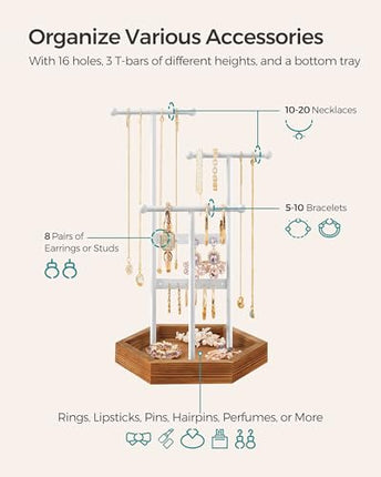 SONGMICS Jewelry Holder, Jewelry Organizer, 4 Independent Zones, Jewelry Display