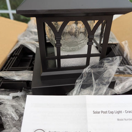 AEFRELEOHT Solar Post Cap Lights, Warm White & RGB Automatic Cycling, Cracked Gl