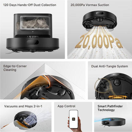 DREAME D20 Air Plus Robot Vacuum and Mop, 20000Pa Suction, Self-Emptying