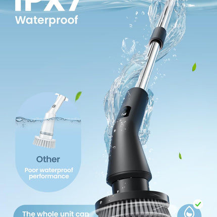 Leebein Electric Spin Scrubber (2026), Cordless Cleaning Brush with 7 Heads, Extendable Handle, IPX7, Black