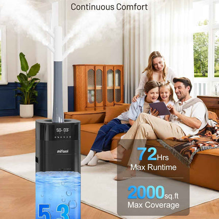 Humidifier Large Room, 5.3Gal/20L Cool and Warm Mist Humidifiers for Bedroom 2000 sq ft, Humidificateur for Whole House Home Plants, Top Fill Humidifiers with Diffuser & Extended Tube, Black