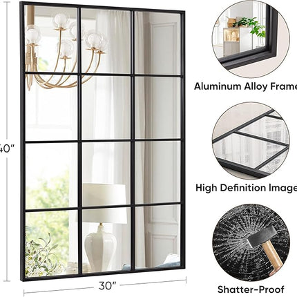 Suidia Rectangular Wall Mirror, 30" x 40" Window Decorative Mirrors, Metal Frame