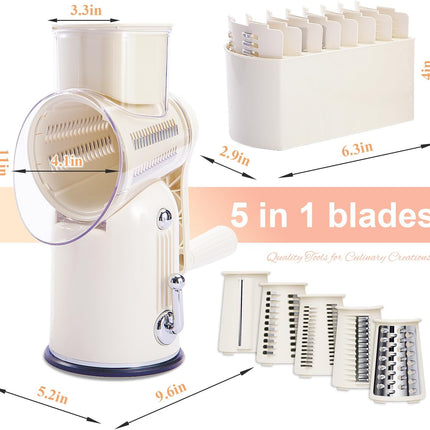 ENERGEVITY Manual Rotary Cheese Grater with Handle, 5 in 1 Replaceable Stainless